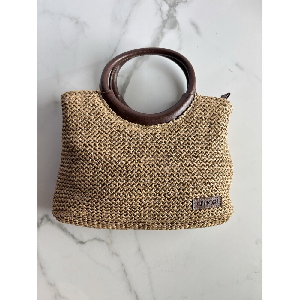 Vintage Cherokee Woven Straw Crossbody Bag Top Handle Purse Tan Brown 90s Y2K